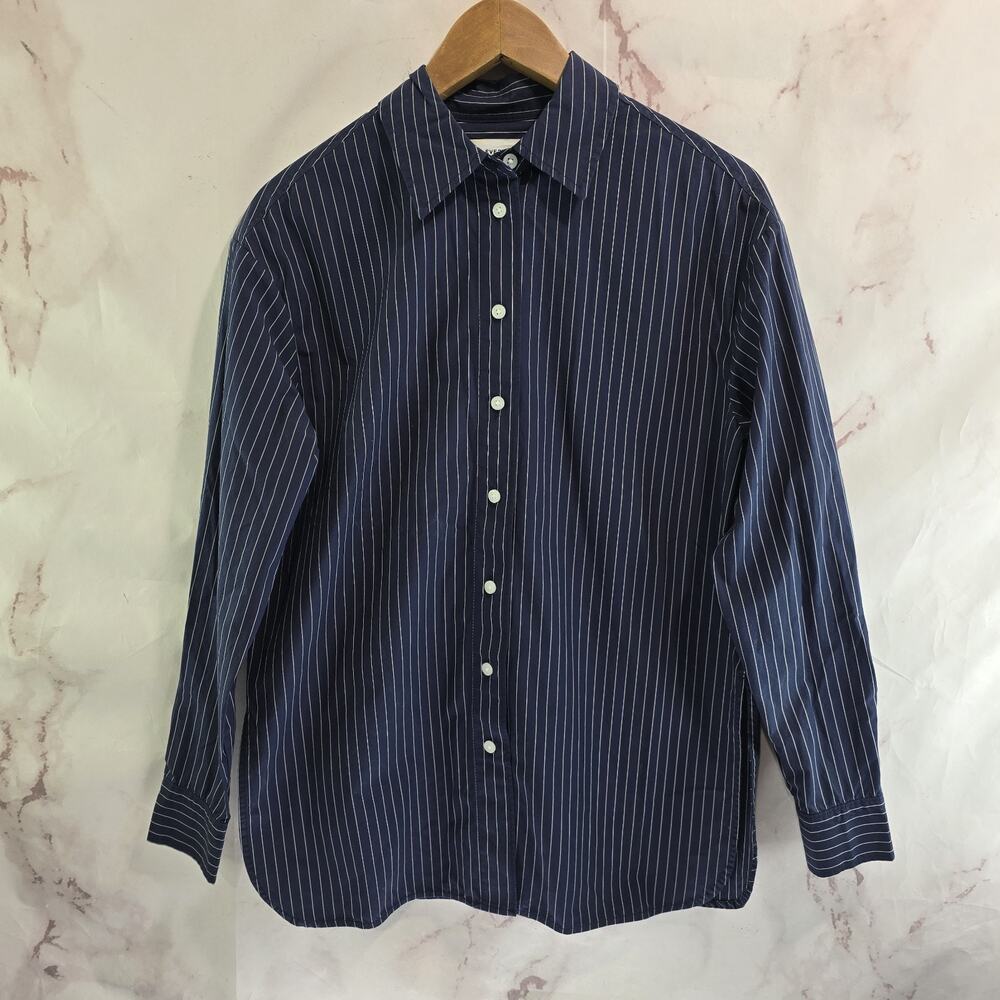 Everlane Shirt Womens Blue Striped Button Oversized Poplin Boyfriend Supima - Picture 2 of 16